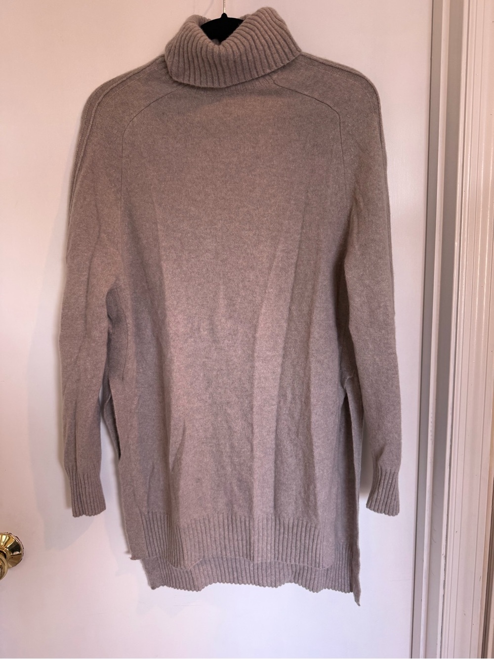 Saks Fifth Ave Turtleneck Longline Sweater Dress in Light Taupe 100% cashmere